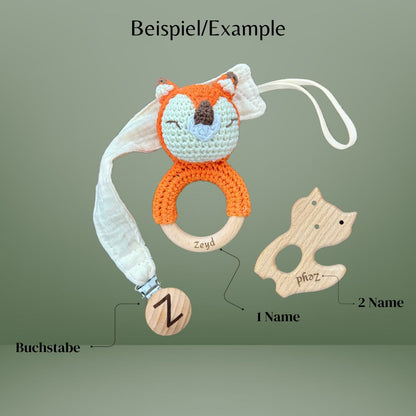 Handgemachtes Baby-Rassel-Set aus Naturholz – Individuell mit Gravur, Löwe